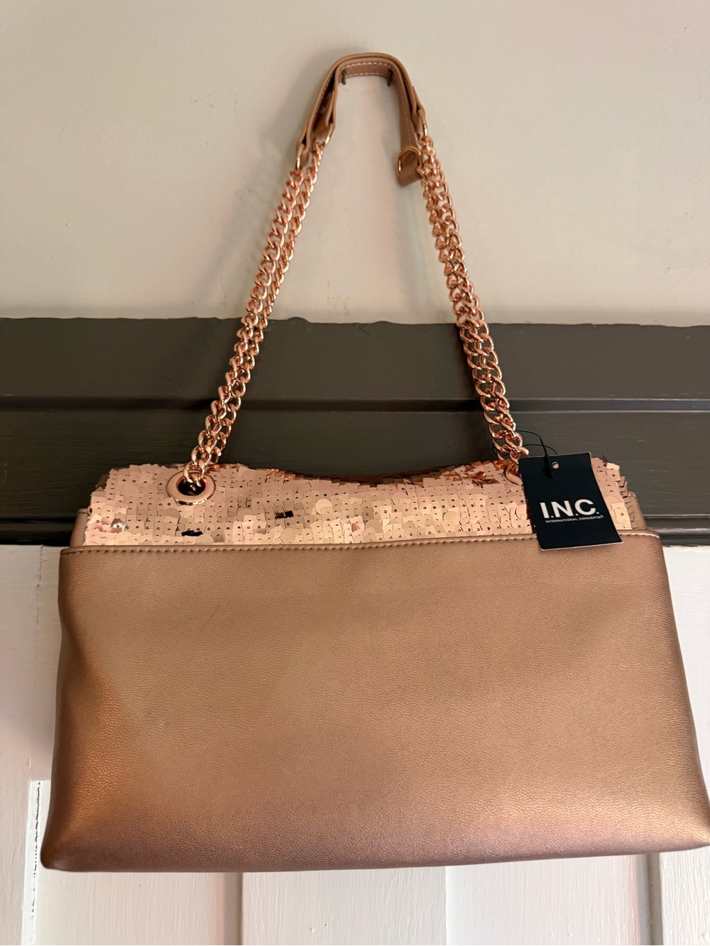 INC International Concepts Rose Gold Sequin Shoulder Bag - Picture 8 of 10